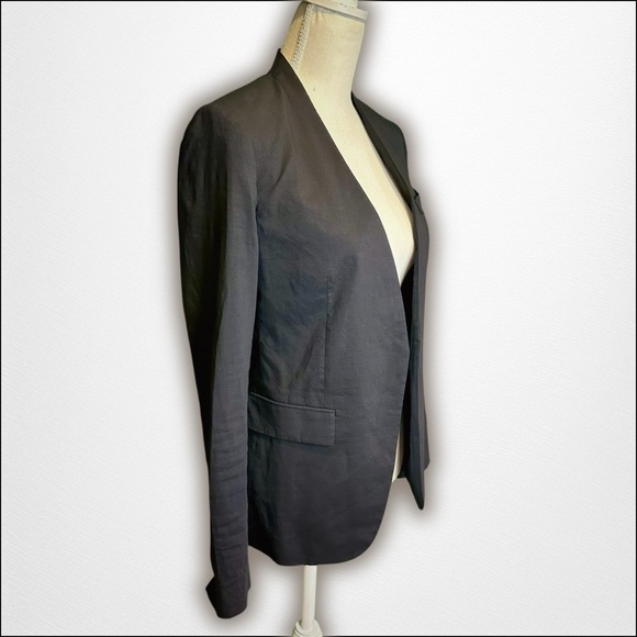 Theory ‘Collarless Staple Jacket in Stretch Linen’ w/ Pocket in Black Size 2 - Picture 14 of 15